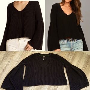 Free people Bell sleeve black knit mid length sz M excellent condition